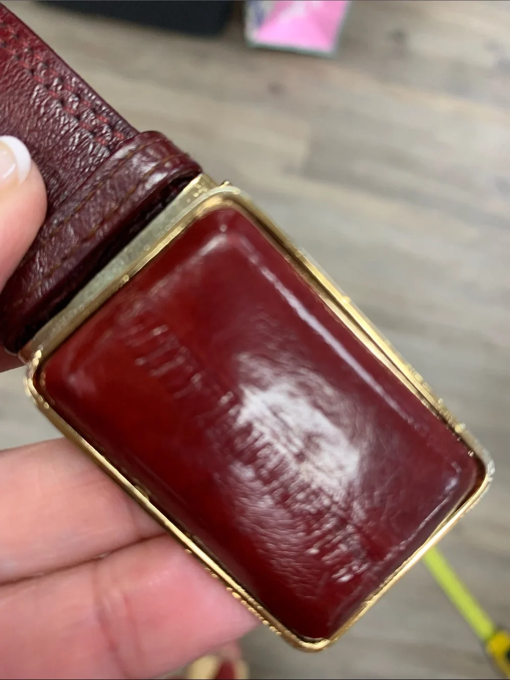 Men's Burgundy Leather Dress Belt with Gold Buckle